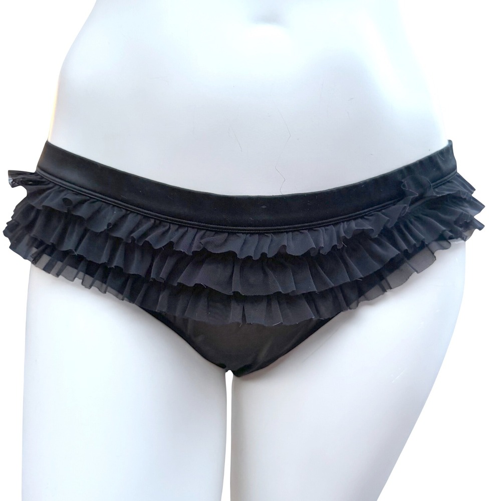 Pussycat Dolls La Senza Ruffled Mesh Panties Black‎ Bow Pinup Burlesque Y2K XL